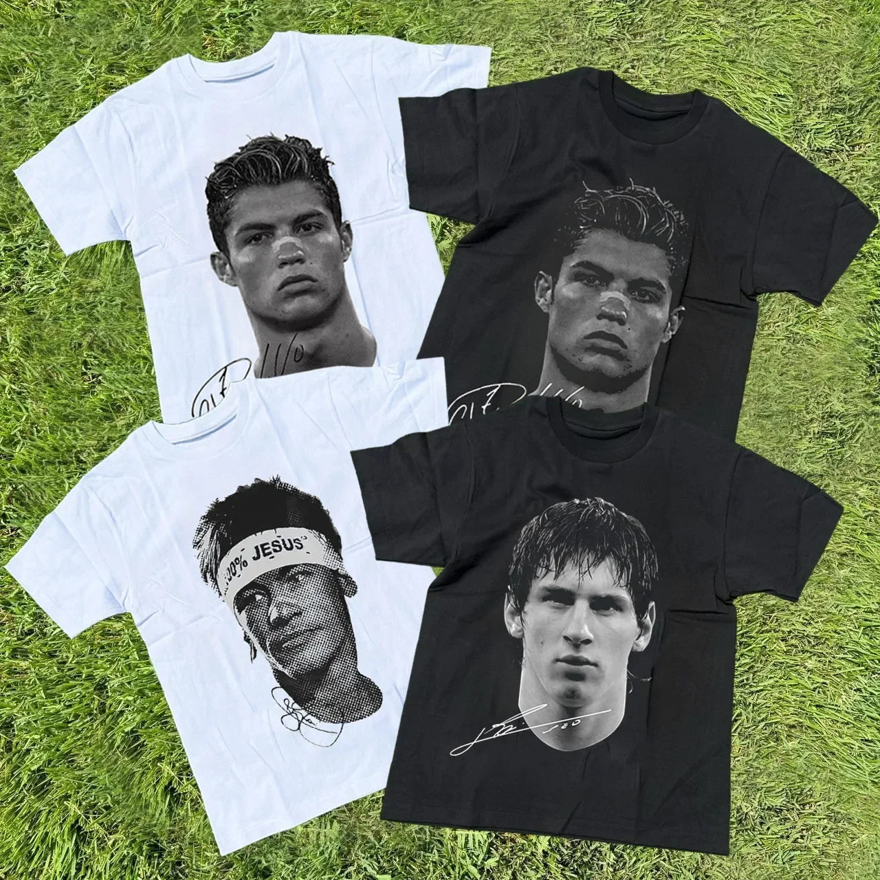 Cristiano Ronaldo Neymar Lionel Messi Football Superstar Portrait Printed Tee Men Women  Loose Casual Short Sleeve Tshirt